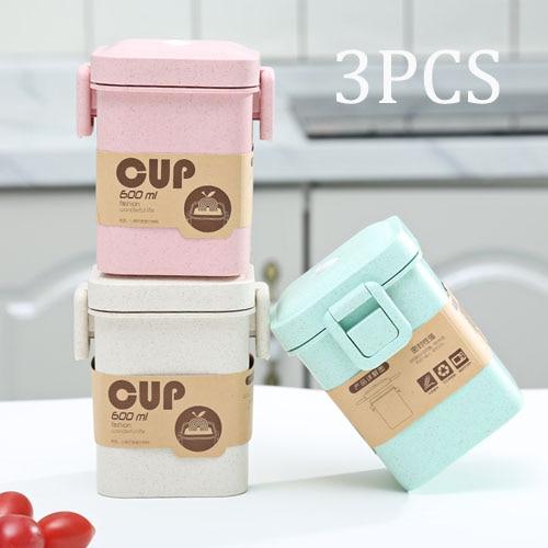 900ml Portable Healthy Material Lunch Box 3 Layer Wheat Straw Bento Boxes Microwave Dinnerware Food Storage Container Foodbox