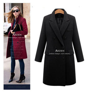 Autumn Winter Coat Women 2019 Casual Wool Solid Jackets Blazers Female Elegant Double Breasted Long Coat Ladies Plus Size 5XL