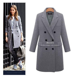 Autumn Winter Coat Women 2019 Casual Wool Solid Jackets Blazers Female Elegant Double Breasted Long Coat Ladies Plus Size 5XL