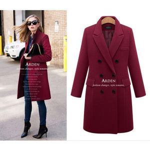 Autumn Winter Coat Women 2019 Casual Wool Solid Jackets Blazers Female Elegant Double Breasted Long Coat Ladies Plus Size 5XL