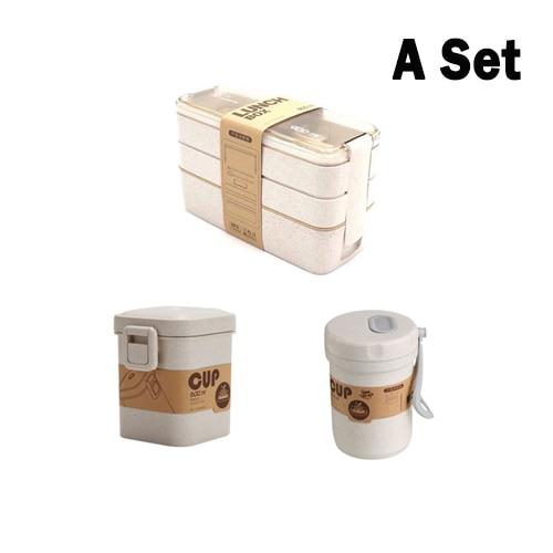 900ml Portable Healthy Material Lunch Box 3 Layer Wheat Straw Bento Boxes Microwave Dinnerware Food Storage Container Foodbox