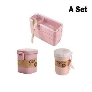 900ml Portable Healthy Material Lunch Box 3 Layer Wheat Straw Bento Boxes Microwave Dinnerware Food Storage Container Foodbox