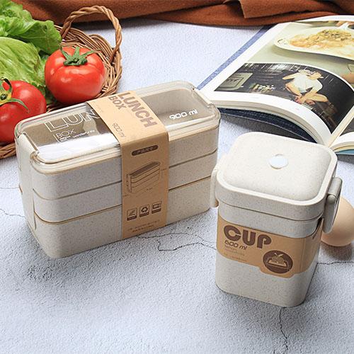 900ml Portable Healthy Material Lunch Box 3 Layer Wheat Straw Bento Boxes Microwave Dinnerware Food Storage Container Foodbox