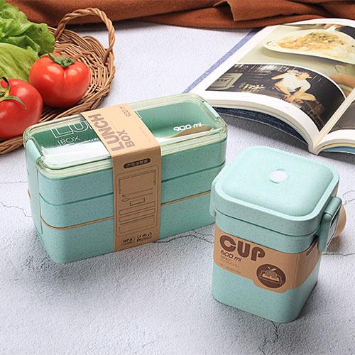 900ml Portable Healthy Material Lunch Box 3 Layer Wheat Straw Bento Boxes Microwave Dinnerware Food Storage Container Foodbox