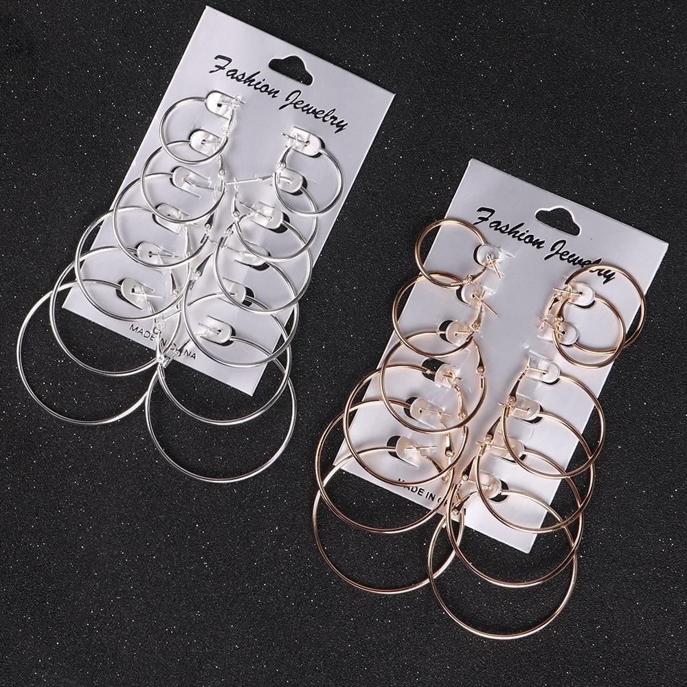 earrings for women 6Pairs/set Vintage Silver Gold Big Circle Drops