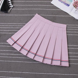 XS-XXL Four Colors High Waist A-Line Women Skirt Striped Stitching Sailor Pleated Skirt Elastic Waist Sweet Girls Dance Skirt