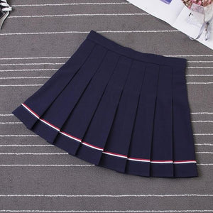 XS-XXL Four Colors High Waist A-Line Women Skirt Striped Stitching Sailor Pleated Skirt Elastic Waist Sweet Girls Dance Skirt