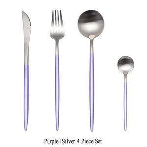 4Pcs/set Black Cutlery Set Stainless Steel Dinnerware Set Gold Flatware Fork Knife Spoon Wedding Silverware Set Drop Shipping