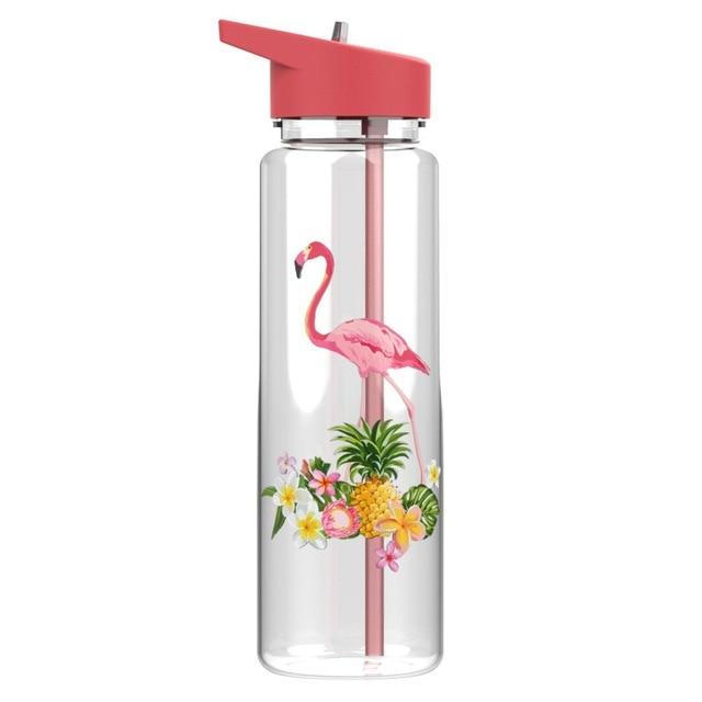 Bpa Free 750ml 100%Tritan Sports Outdoor Straw Water Bottle With Flamingos Printing My Drink Juice Handle The Unicorn Kettle