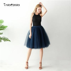 5 Layers 65cm Black Pleated skirt Sexy Midi Tulle skirt High Waist Full Lining Adult Tutu Korean Style Women