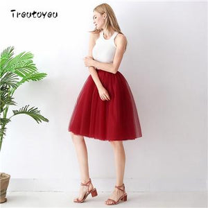 5 Layers 65cm Black Pleated skirt Sexy Midi Tulle skirt High Waist Full Lining Adult Tutu Korean Style Women