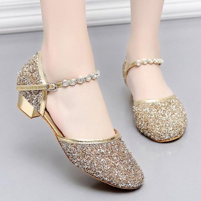 summer shoes for girls Glitter Children Girl's Rhinestone Ballroom Latin Tango Dance Shoes