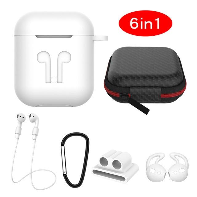 6 IN-1 Cases Lanyard Carabiner Protective Case For AirPods Headphone Silicone Cover For Air Pods 2 Case Accessories Storage Box