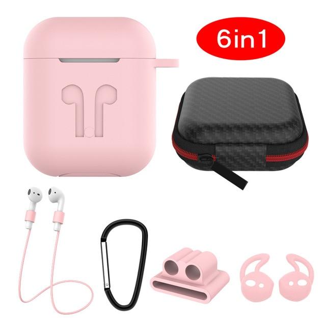 6 IN-1 Cases Lanyard Carabiner Protective Case For AirPods Headphone Silicone Cover For Air Pods 2 Case Accessories Storage Box