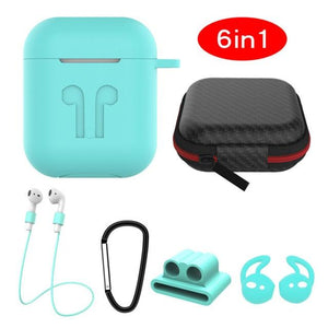 6 IN-1 Cases Lanyard Carabiner Protective Case For AirPods Headphone Silicone Cover For Air Pods 2 Case Accessories Storage Box