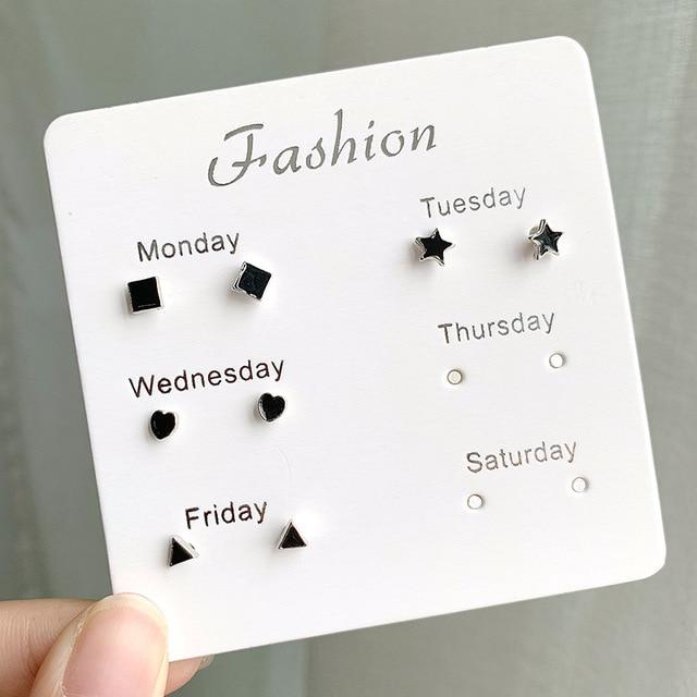 Women Heart Star Mini Earrings Set Fashion Girl Small Jewelry Square Leaf Pearl 6-pairs