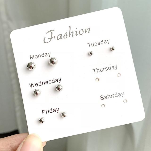 Women Heart Star Mini Earrings Set Fashion Girl Small Jewelry Square Leaf Pearl 6-pairs