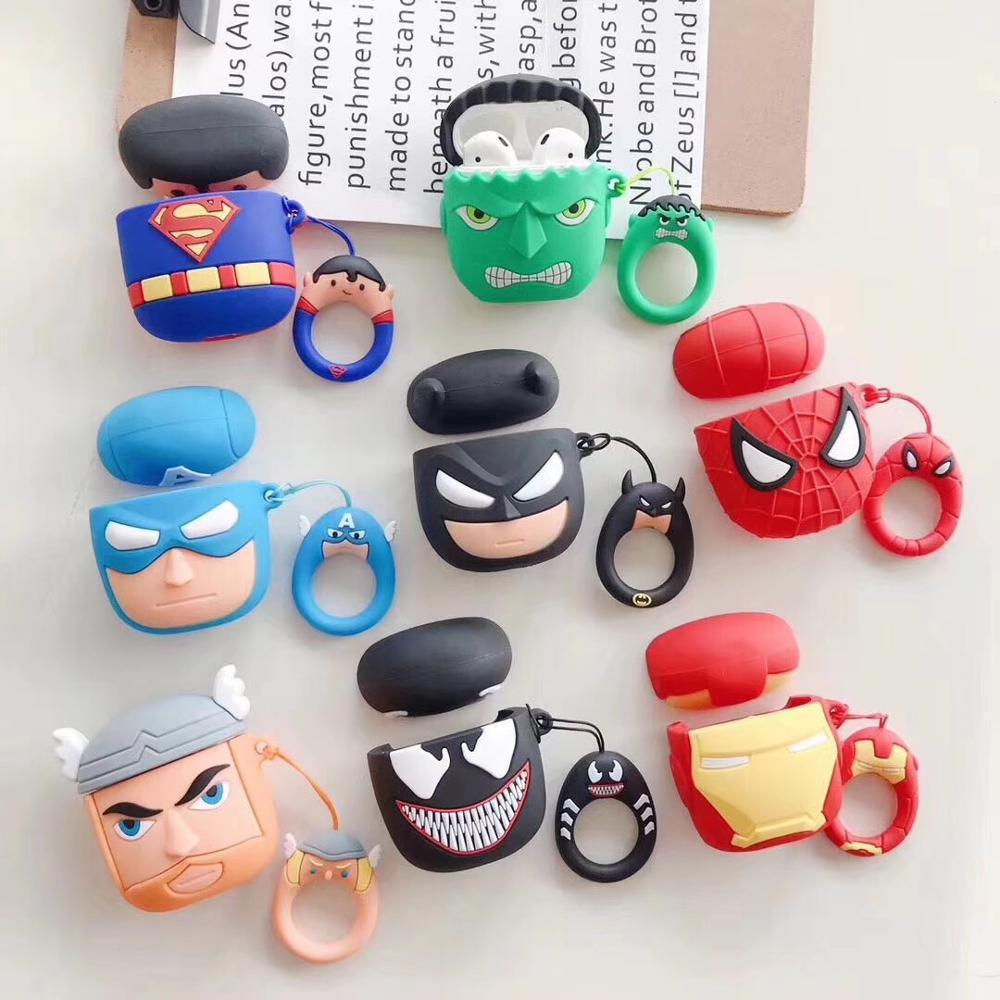 Cute Cartoon Superheros Bluetooth Earphone Case Protective Cover Skin Accessories for Airpods Cases Charging Box with Hooks