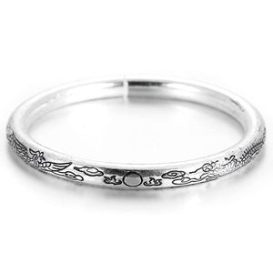 Vintage Retro Silver Bangles Women Classic Handmade Tibetan Silver Carved Plum Cuff Bracelet