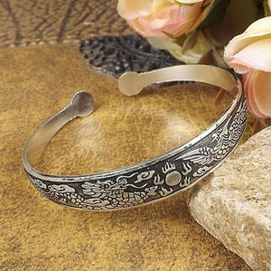 Vintage Retro Silver Bangles Women Classic Handmade Tibetan Silver Carved Plum Cuff Bracelet