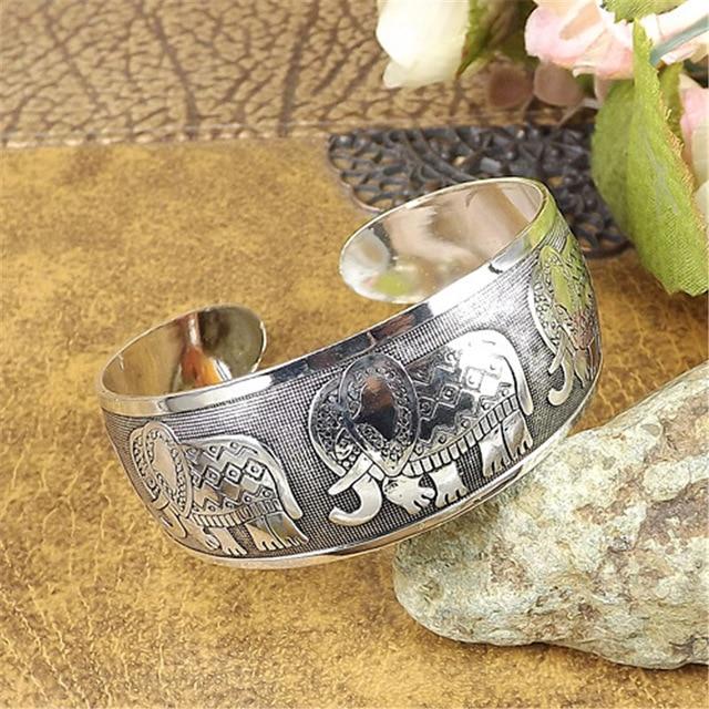 Vintage Retro Silver Bangles Women Classic Handmade Tibetan Silver Carved Plum Cuff Bracelet