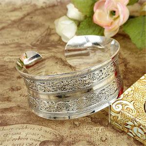 Vintage Retro Silver Bangles Women Classic Handmade Tibetan Silver Carved Plum Cuff Bracelet