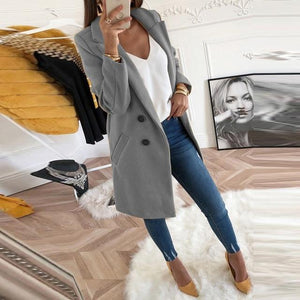 Women Wool Outwear Winter Woollen Coat Long Sleeve Turn-Down Collar Blends Jacket Elegant Lady Overcoats 3XL Plus Size GV782