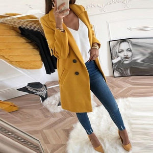 Women Wool Outwear Winter Woollen Coat Long Sleeve Turn-Down Collar Blends Jacket Elegant Lady Overcoats 3XL Plus Size GV782