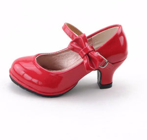 princess shoes girls party bow shoes shiny Solid Red color