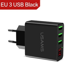 USAMS 3 Port USB Phone Charger LED Display EU Plug Total Max 3A Smart Fast Charger Mobile Wall Charger for iPhone iPad Samsung