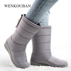 Waterproof Winter Boots Female Shoes Mid-Calf Down Boots