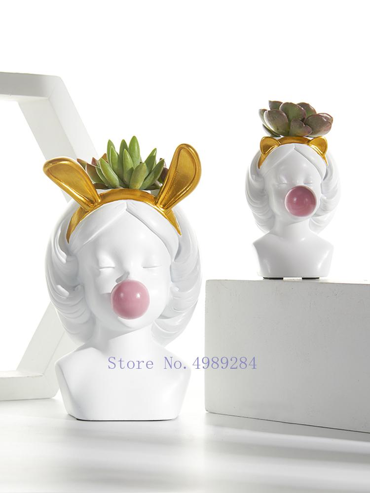 Creative Nordic style Resin vase Cute girl bubble gum Decorative flower pot modern lovely Art decoration Flower arrangement