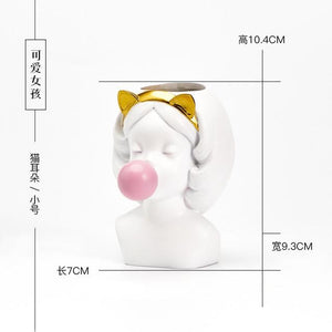 Creative Nordic style Resin vase Cute girl bubble gum Decorative flower pot modern lovely Art decoration Flower arrangement