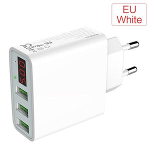 3 USB Port Charger Adapter LED Display EU Plug The Max 3.0A Smart Fast Charging Mobile Wall Charger for iPhone iPad Y35