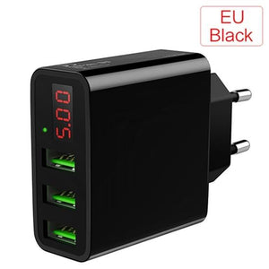 3 USB Port Charger Adapter LED Display EU Plug The Max 3.0A Smart Fast Charging Mobile Wall Charger for iPhone iPad Y35