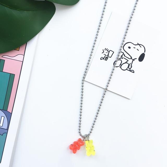 Handmade 7 Colors Cute Judy Cartoon Bear Stainless Steel Necklace