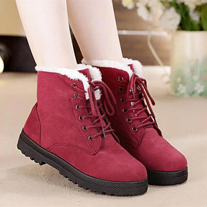 warm fur plush Insole women winter boots square heels flock ankle boots