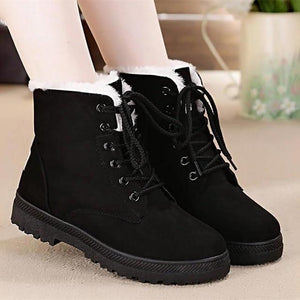 warm fur plush Insole women winter boots square heels flock ankle boots