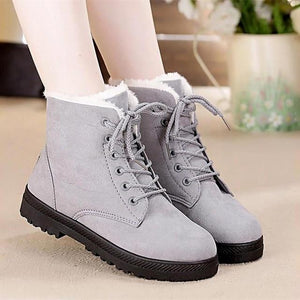 warm fur plush Insole women winter boots square heels flock ankle boots