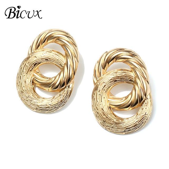 BICUX Fashion Gold Drop Earrings for Women Statement Big Geometric Metal Earring