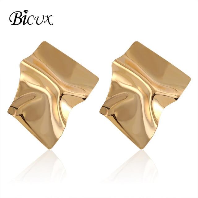 BICUX Fashion Gold Drop Earrings for Women Statement Big Geometric Metal Earring