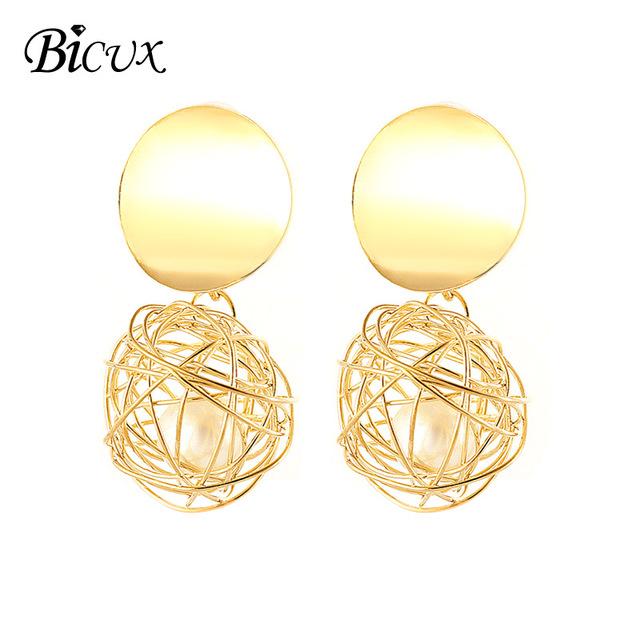 BICUX Fashion Gold Drop Earrings for Women Statement Big Geometric Metal Earring