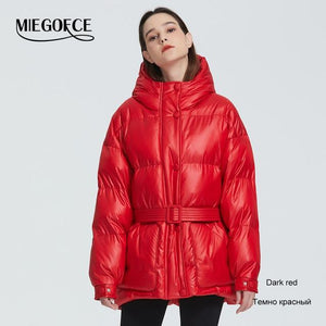 MIEGOFCE 2019 New Winter Women's Jacket High Quality Bright Colors Insulated Puffy Coat collar hooded Parka Loose Cut With Belt