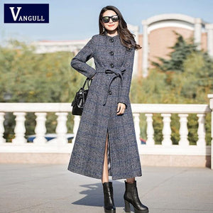 Vangull Woolen coat women high quality Classic Long wool coats 2019 New Wool Jackets Trench winter outerwear plaid woman coats