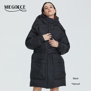 MIEGOFCE 2019 New Design Winter Coat Womens Parka Insulated Loose Cut With Patch Pockets Casual Loose Jacket Stand Collar Hooded