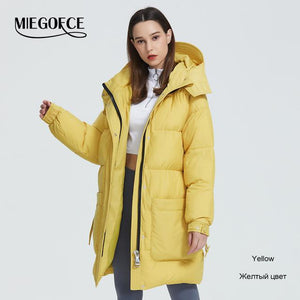 MIEGOFCE 2019 New Design Winter Coat Womens Parka Insulated Loose Cut With Patch Pockets Casual Loose Jacket Stand Collar Hooded