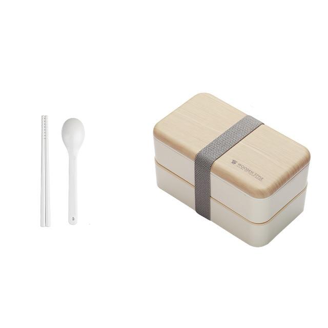 TUUTH Microwave Double Layer Lunch Box 1200ml Wooden Feeling Salad Bento Box BPA Free Portable Container Box Workers Student