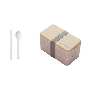 TUUTH Microwave Double Layer Lunch Box 1200ml Wooden Feeling Salad Bento Box BPA Free Portable Container Box Workers Student