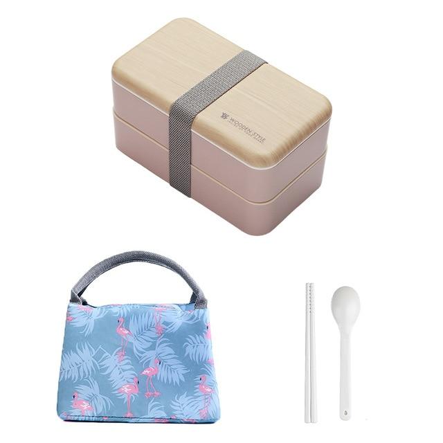 TUUTH Microwave Double Layer Lunch Box 1200ml Wooden Feeling Salad Bento Box BPA Free Portable Container Box Workers Student