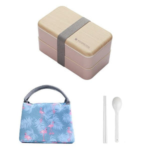 TUUTH Microwave Double Layer Lunch Box 1200ml Wooden Feeling Salad Bento Box BPA Free Portable Container Box Workers Student